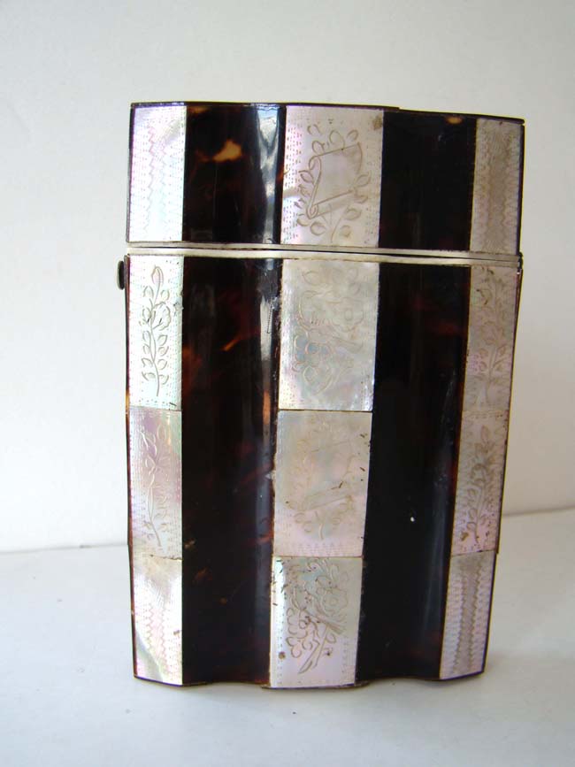 A charming tortoiseshell and mother-of-pearl calling card case circa 1875